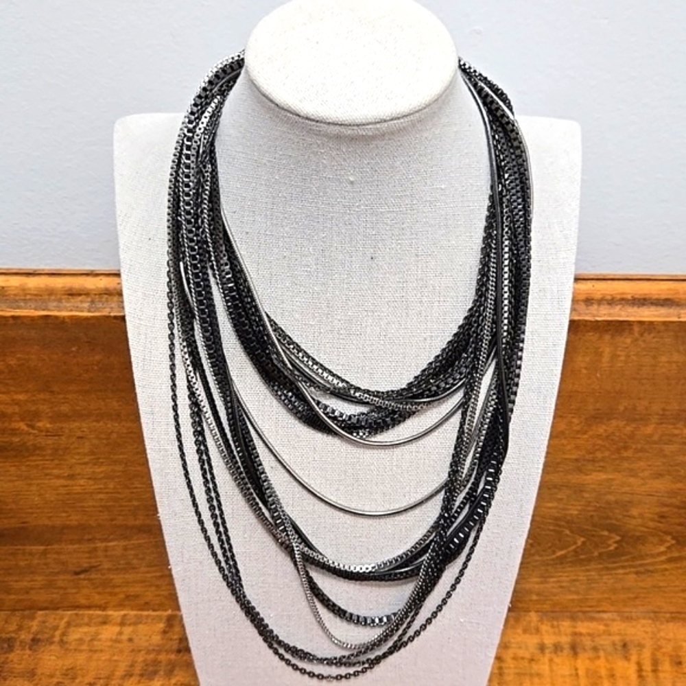 Talbots Ten Strand Chain Necklace Black & Silver